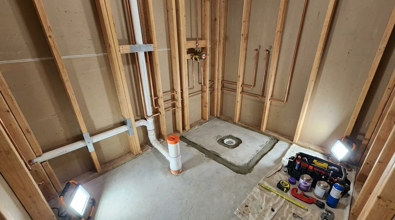 Bathroom rough-in plumbing during remodel by Johns Plumbing LLC in Rosemead