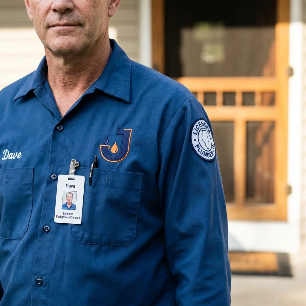 Licensed plumber showing ID badge in Rosemead, CA