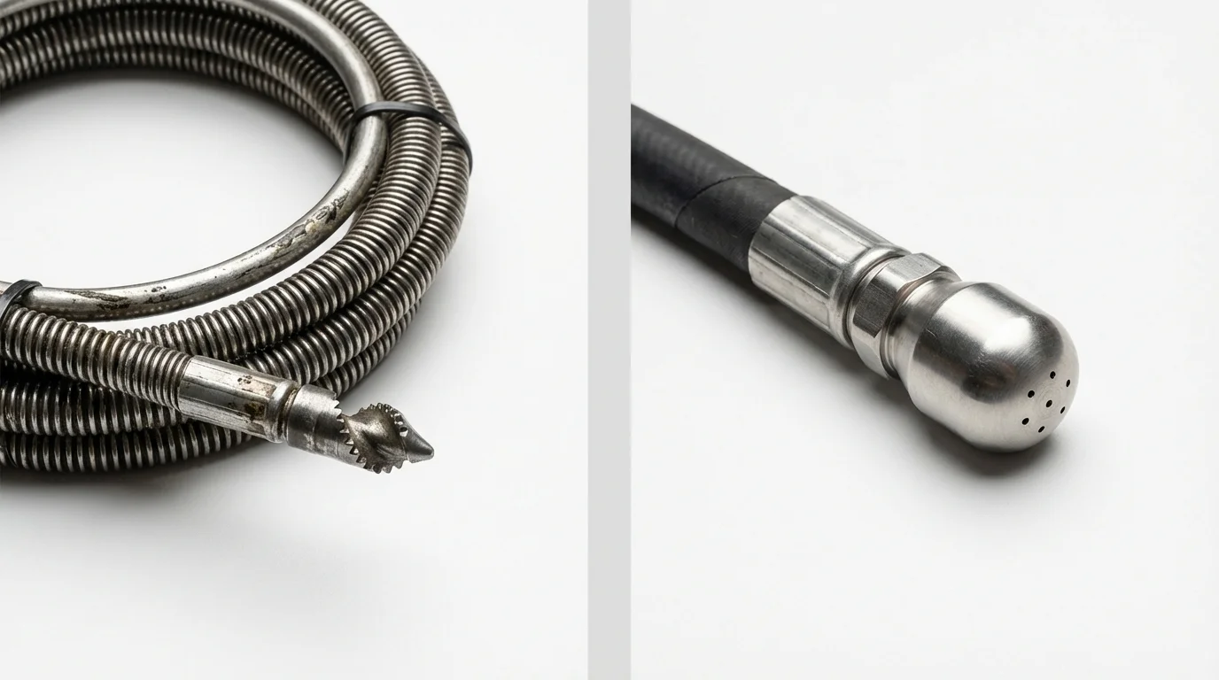 Drain snake cable and hydro jetting nozzle used for drain cleaning in Rosemead, CA