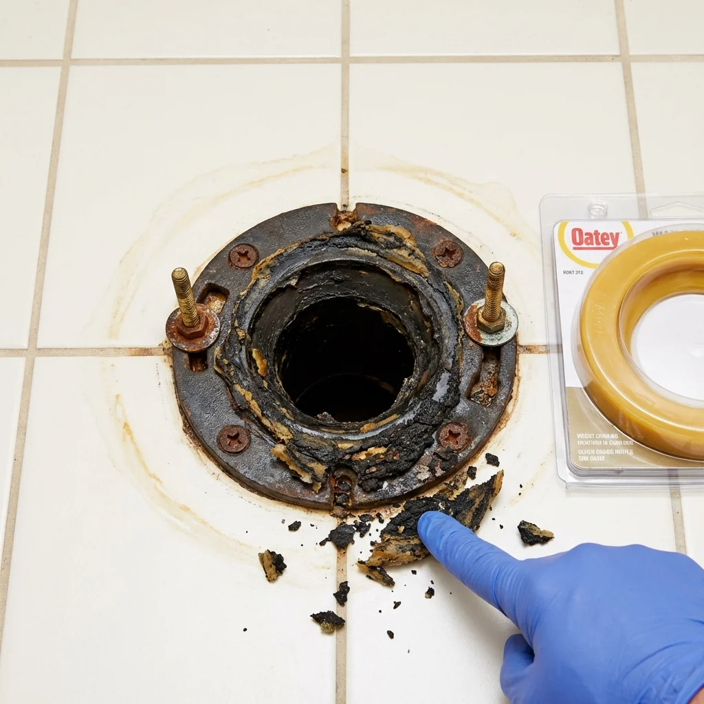 Failed wax ring showing water seepage at the base of a toilet in a Rosemead, CA home